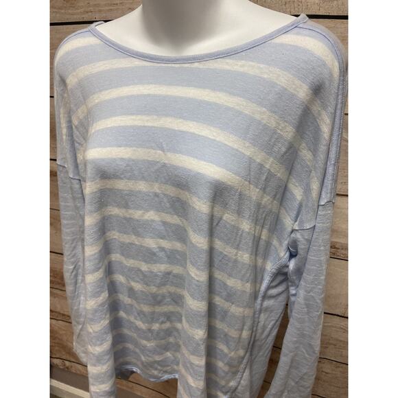 Athleta Womens Linen Shirt Size Large Blue Striped Blouse Casual Top Long Sleeve - Picture 8 of 13